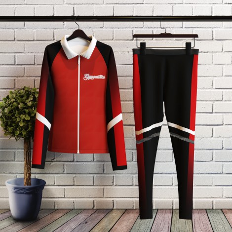 gymnastic warm up sets, jacket and pants red 5