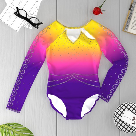 girls purple gymnastics set yellow 6