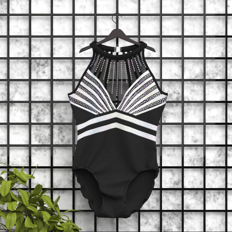 short sleeve black and white gymnastics leotard black 5