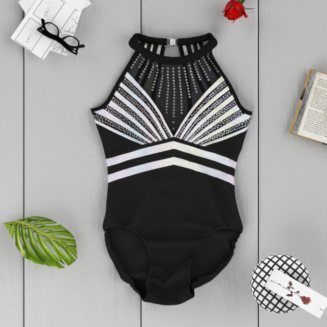 short sleeve black and white gymnastics leotard black 6