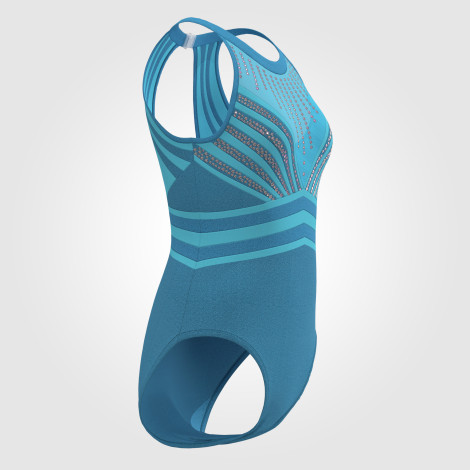 short sleeve black and white gymnastics leotard blue 3