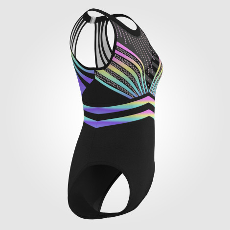 short sleeve black and white gymnastics leotard colorful 3