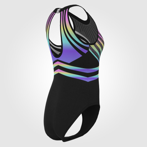 short sleeve black and white gymnastics leotard colorful 4