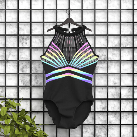 short sleeve black and white gymnastics leotard colorful 5
