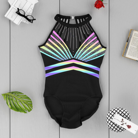 short sleeve black and white gymnastics leotard colorful 6