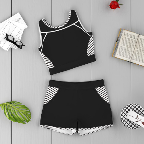 childrens gymnastics leotard with shorts black 6