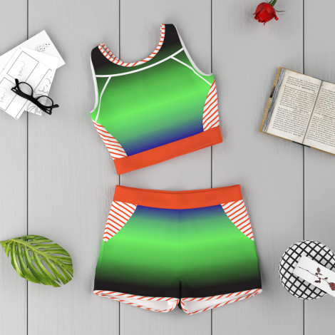 childrens gymnastics leotard with shorts green 6