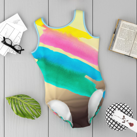 infant blue and white gymnastics leotards yellow 6